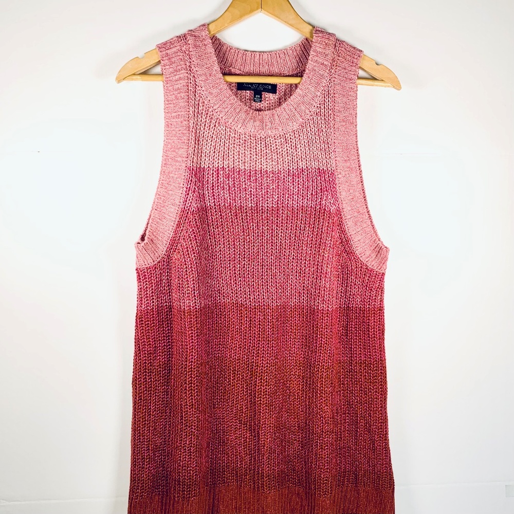 Ombre Valentine pink red striped sleeveless tank/vest long boho relaxed sweater